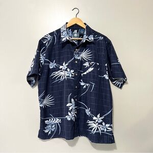 Onedin Men’s Hawaiian Short Sleeve Button Down Navy Blue Shirt Summertime Large
